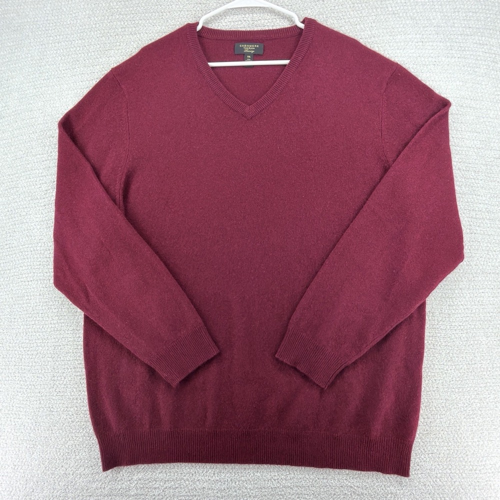 Club Room Luxury 100% Cashmere Sweater Mens XXL Burgundy V Neck Classic Preppy
